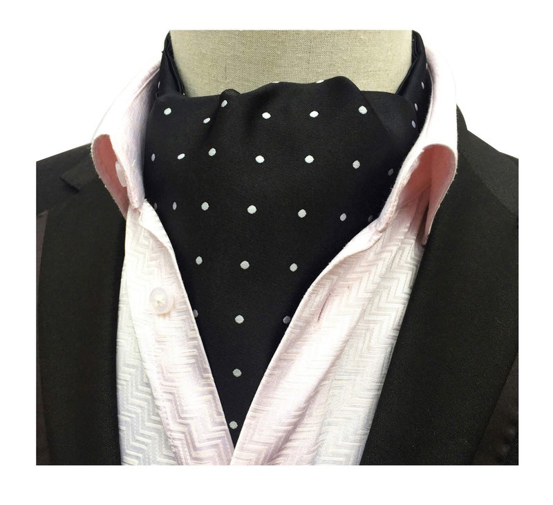 Secdtie Men's Classic Novelty Jacquard Woven Self Cravat Ties Ascot Black with White Polka Dot - Image 3